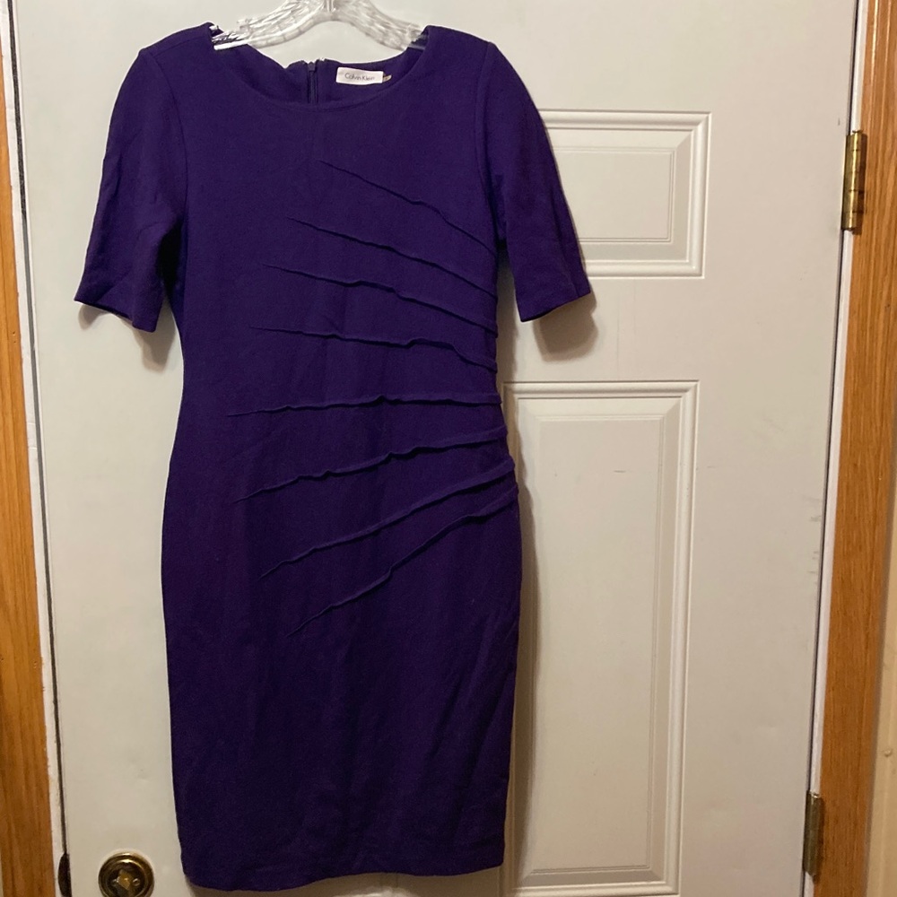 Calvin Klein Purple Ruffle-Accent Sheath Dress 6